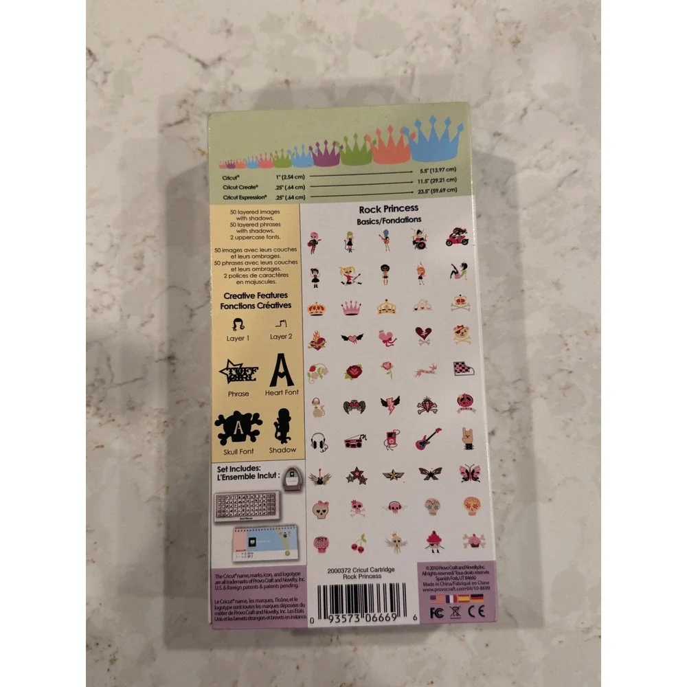 Cricut Rock Princess Shapes Cartridge‎ 2000372 Punk Skull Font Die Cut Shapes